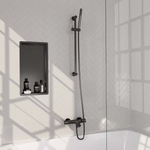 Opbouwset bad- en douchekraan brauer gunmetal carving thermostatisch met glijstang en handdouche 3 standen geborsteld gunmetal