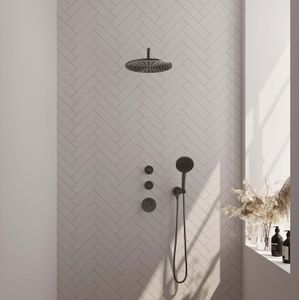 Brauer Gunmetal Carving inbouw doucheset gebogen muurarm en ronde handdouche 30 gunmetal