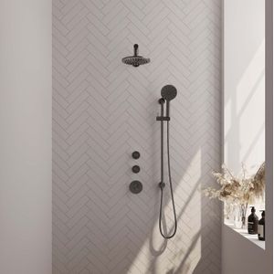 Brauer Gunmetal Carving inbouw doucheset glijstang, rechte muurarm en ronde handdouche 20 gunmetal