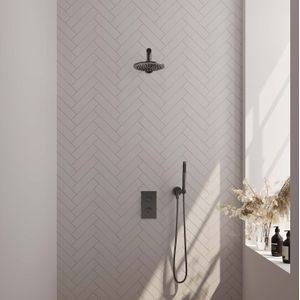 Regendoucheset inbouw brauer gunmetal carving thermostatisch 20 cm met 3-weg omstelling, wandarm en staaf handdouche geborsteld gunmetal