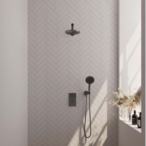 Brauer Gunmetal Carving inbouw doucheset rechte muurarm en ronde handdouche 3-weg 20 gunmetal