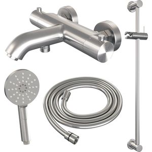 Opbouwset Bad- en Douchekraan Brauer Brushed Edition Thermostatisch Met Glijstang En Handdouche 3 Standen Geborsteld RVS