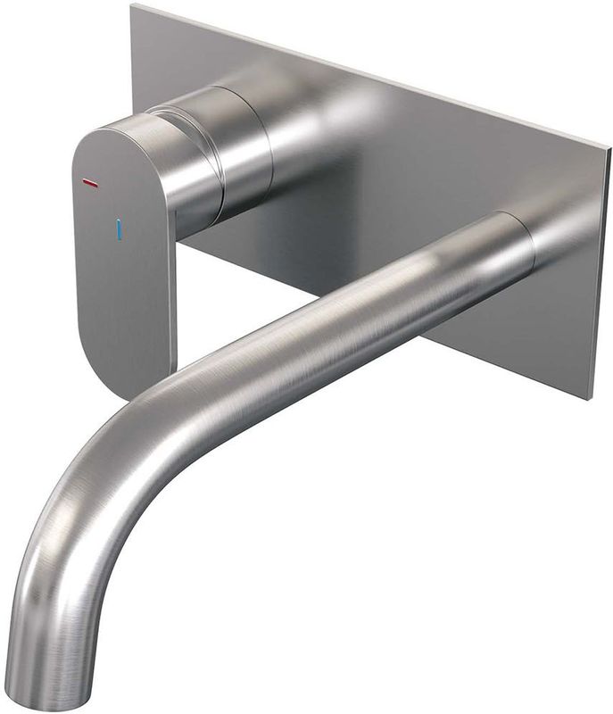 Inbouw wastafelmengkraan brauer brushed edition coldstart gebogen uitloop platte hendel links geborsteld rvs pvd met afdekplaat