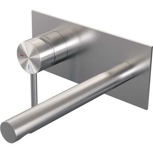 Inbouw Wastafelmengkraan Brauer Brushed Edition Coldstart Rechte Uitloop Ronde Hendel Links Geborsteld RVS PVD Met Afdekplaat
