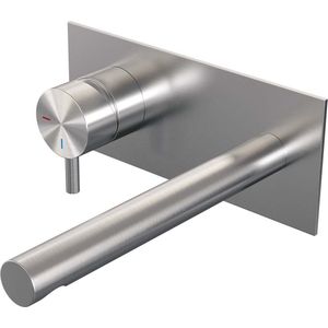 Inbouw Wastafelmengkraan Brauer Brushed Edition Coldstart Rechte Uitloop Korte Ronde Hendel Links Geborsteld RVS PVD Met Afdekplaat