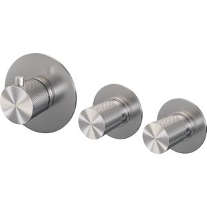 Inbouwthermostaat Brauer Brushed Carving en 2 Stopkranen Met in- en Afbouwdelen Geborsteld RVS