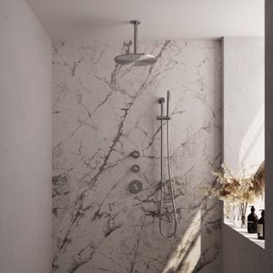 Regendoucheset Inbouw Brauer Brushed Carving Thermostatisch 30cm met Plafondarm, Glijstang en Handdouche Staaf Losse Stopkranen Geborsteld RVS