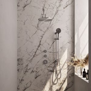Regendoucheset Inbouw Brauer Brushed Carving Thermostatisch 30cm met Gebogen Wandarm, Glijstang en Handdouche 3-Standen Geborsteld RVS