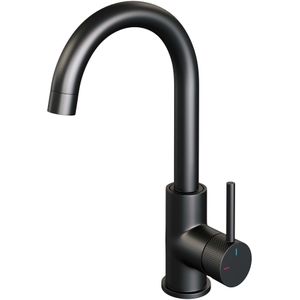 Wastafelmengkraan Brauer Black Carving Coldstart Opbouw Hoog Gebogen Ronde Hendel Mat Zwart
