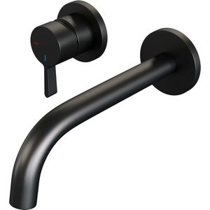 Inbouw Wastafelmengkraan Brauer Black Edition Coldstart Gebogen Uitloop Halfronde Hendel Links Geborsteld Mat Zwart Met Rozetten