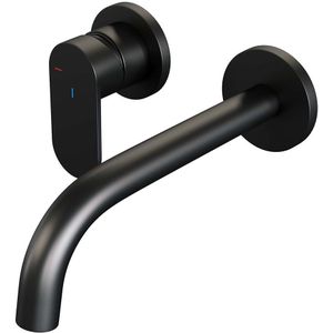 Inbouw Wastafelmengkraan Brauer Black Edition Coldstart Gebogen Uitloop Platte Hendel Links Mat Zwart Met Rozetten