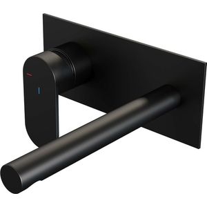 Inbouw Wastafelmengkraan Brauer Black Edition Coldstart Rechte Uitloop Platte Hendel Links Mat Zwart Met Afdekplaat
