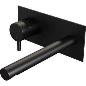 Inbouw wastafelmengkraan brauer black edition coldstart rechte uitloop korte ronde hendel links mat zwart met afdekplaat
