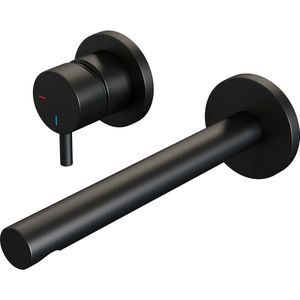 Inbouw wastafelmengkraan brauer black edition coldstart rechte uitloop korte ronde hendel links mat zwart met rozetten