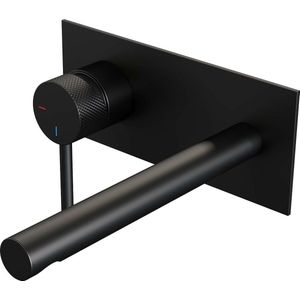 Inbouw Wastafelmengkraan Brauer Black Carving Coldstart Rechte Uitloop Ronde Hendel Links Mat Zwart Met Afdekplaat