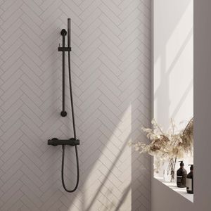 Douchekraanset brauer black carving opbouw met glijstang en staafhanddouche mat zwart