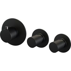 Inbouwthermostaat Brauer Black Carving en 2 Stopkranen Met in- en Afbouwdelen Mat Zwart
