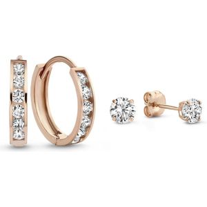 Isabel Bernard Cadeau d'Isabel 14 karaat rosé gouden oorbellen set met zirkonia steentjes voor dames