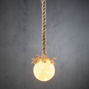 Luca Lighting Verlichte kerstbal - touw - glas - 10 cm - 15 leds - wit
