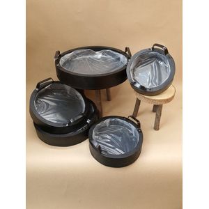 J design Bloempot zwart Set van 5, grootste maat H6,5 x D34cm