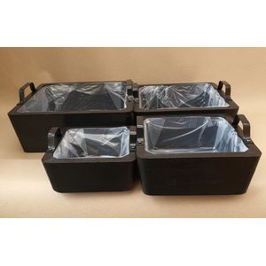 J design Bloempot zwart ,Set van 4 , grootste maat L 30x B30 x H10,5cm