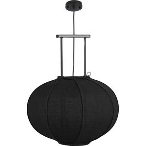 Mica Decorations - Pego - Hanglamp - Zwart Houten Frame - Natuurlijk Linnen