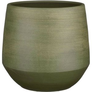 Mica Decorations Plantenpot/bloempot - terracotta - donkergroen relief - D30/H28 cm