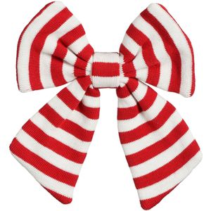 House of Seasons kerst ornament strik -rood/wit gestreept - 20 x 17 cm - polyester