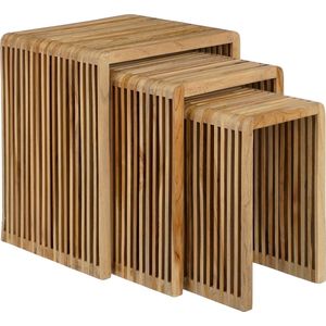 Mica Decorations Yonker Bijzettafel - Set van 3 - L44 x B34 x H50 cm - Gerecycled Hout - Bruin