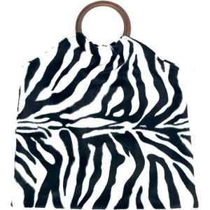 Luna-Leena tas met zebra print - zwart / wit - nep bont - handgemaakt in Nepal - handbag zebra - faux fur - trendy bag - animal bag
