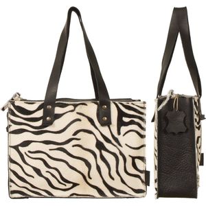Koeienhuid handtas - Zwart/zebra print | Lederen handtas