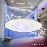 Hoftronic Smart Napels - LED inbouwspot Smart - WIFI + Bluetooth - RGBWW (16 miljoen kleuren) - Wit - IP44 waterdicht - 8 Watt 600 Lumen - Dimbaar en Kantelbaar - Rond Ø 85 mm - Bedienbaar via Hoftronic Smart® App en smart assistent