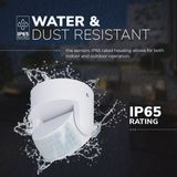 HOFTRONIC - PIR Bewegingssensor - Wit - IP65 Waterdicht - Detectiehoek 180° - Detectiebereik 12 meter
