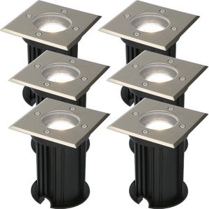 6x Ramsay dimbare LED grondspot - Vierkant- RVS - 6000K daglicht wit - 5 Watt - IP67 straal waterdicht - 3 jaar garantie