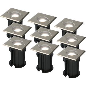 9x Ramsay dimbare LED grondspot - Vierkant - RVS - 6000K daglicht wit - 5 Watt - IP67 straal waterdicht - 3 jaar garantie