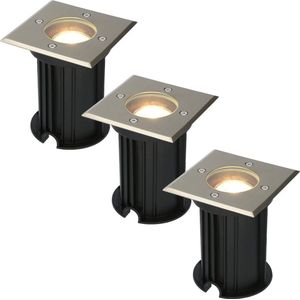 3x Ramsay dimbare LED grondspot - Vierkant - RVS - 2700K warm wit - 5 Watt - IP67 straal waterdicht - 3 jaar garantie