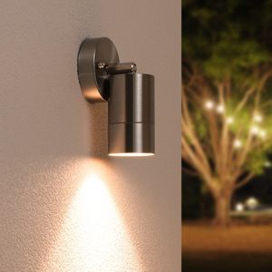 HOFTRONIC Lago - LED Wandspot - RVS - IP44 spatwaterdicht - Exclusief GU10 lichtbron - Dimbaar - Moderne muurlamp - Plafondspot - zowel geschikt als binnen- en buitenverlichting