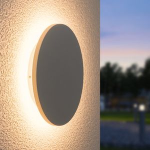 HOFTRONIC - Casper XL LED Wandlamp buiten Ø 180mm - Grijs - Rond - 9 Watt 990 lumen - IP54 muurlamp voor buiten en binnen - Tuinverlichting - Badkamer wandlamp - 3 jaar garantie