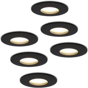 Set van 6 stuks dimbare LED inbouwspots Porto met 5 Watt 4000K spot IP44 Zwart