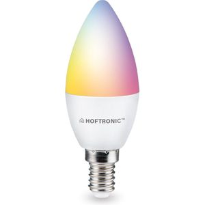 Hoftronic Smart - E14 smart lamp - LED - Besturing via app - WiFi - Bluetooth - Dimbaar - Slimme verlichting - C37 - 5.5 Watt - 470 lumen - 230V - 2700-6000K - RGBWW - 16.5 miljoen kleuren - Kleine fitting - Compatibel met alle smart assistenten