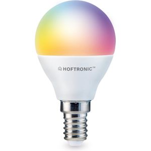 Hoftronic Smart - E14 smart lamp - LED - Besturing via app - WiFi - Bluetooth - Dimbaar - Slimme verlichting - P45 - 5.5 Watt - 470 lumen - 230V - 2700-6000K - RGBWW - 16.5 miljoen kleuren - Kleine fitting - Compatibel met alle smart assistenten