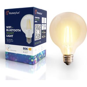 Smart E27 LED filament lamp - G125 - Wifi & Bluetooth - 806lm - 7 Watt - Warm wit tot koud wit