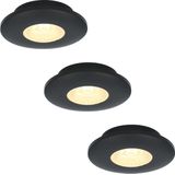 Set van 3 LED Inbouwspots Pavo zwart 3 Watt 2700K 260lm Ultra dun 12 mm