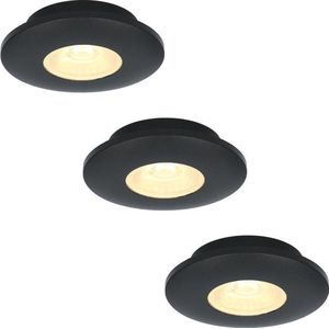 3x HOFTRONIC Pavo - Platte inbouwspot - LED - Rond zaagmaat 53mm - Zwart - Dimbaar - Zeer lage inbouwdiepte 12mm - 3 Watt - 260 lumen - 230V - 2700K Extra warm wit - Plafondspots - Dunne inbouwspot voor badkamer en buiten - 5 jaar garantie