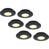 Set van 6 LED Inbouwspots Pavo zwart 3 Watt 2700K 260lm Ultra dun 12 mm