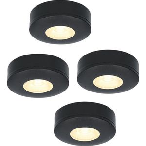 4x HOFTRONIC Pavo - Platte opbouwspot - LED - Rond zaagmaat 53mm - Zwart - Dimbaar - Zeer lage opbouwdiepte 23mm - 3 Watt - 260 lumen - 230V - 2700K Extra warm wit - Plafondspots - Dunne opbouwspot voor badkamer en buiten - 5 jaar garantie