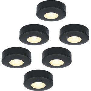 6x HOFTRONIC Pavo - Platte opbouwspot - LED - Rond zaagmaat 53mm - Zwart - Dimbaar - Zeer lage opbouwdiepte 23mm - 3 Watt - 260 lumen - 230V - 2700K Extra warm wit - Plafondspots - Dunne opbouwspot voor badkamer en buiten - 5 jaar garantie