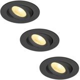 Set van 3 LED Inbouwspots Salerno zwart 8 Watt 2700K IP44 kantelbaar