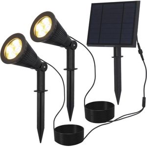 HOFTRONIC Bend duo - Solar Tuinspot - Zwart - Los zonnepaneel - IP65 Waterdicht - Schemerschakelaar - Tot 12 uur brandtijd - Kantelbaar - Winter solar - 3000K Warm Wit (sfeervol) - Tuinverlichting op zonne-energie - Ook als wandlamp te gebruiken