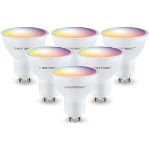 Set van 6 GU10 120° SMART LED Lampen RGBWW Wifi+Bluetooth 5.5 Watt 400lm Dimbaar via App
